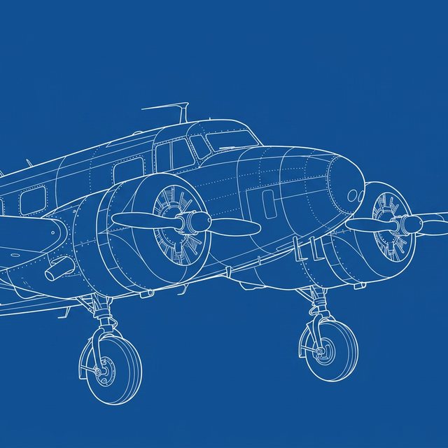 Aircraft photo as a technical blueprint drawing